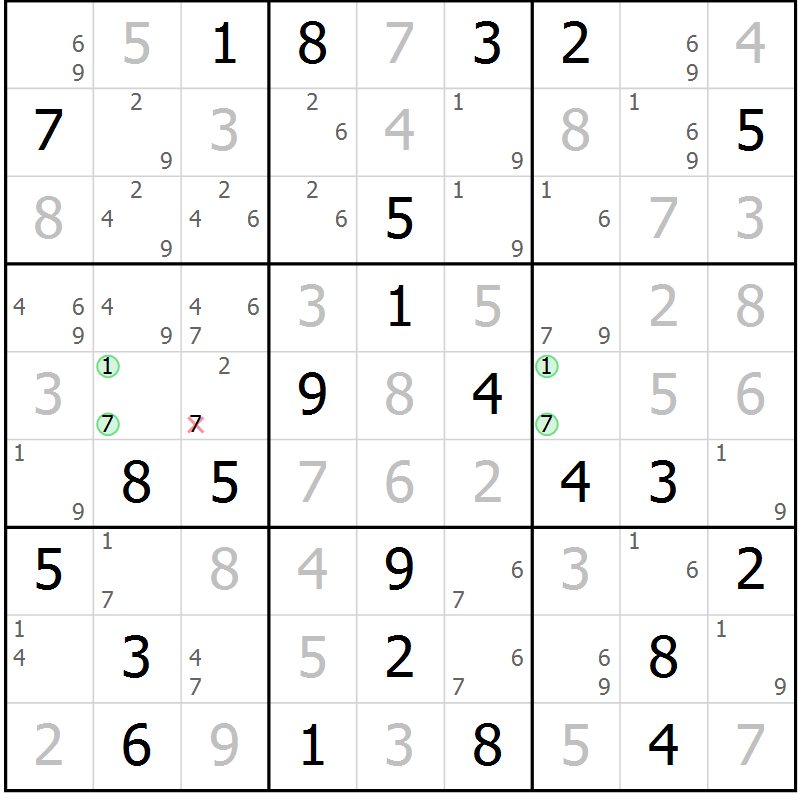 Position des candidats pour la solution de la Gr 65 page 68 du magazine de sudoku Maestro n° 097