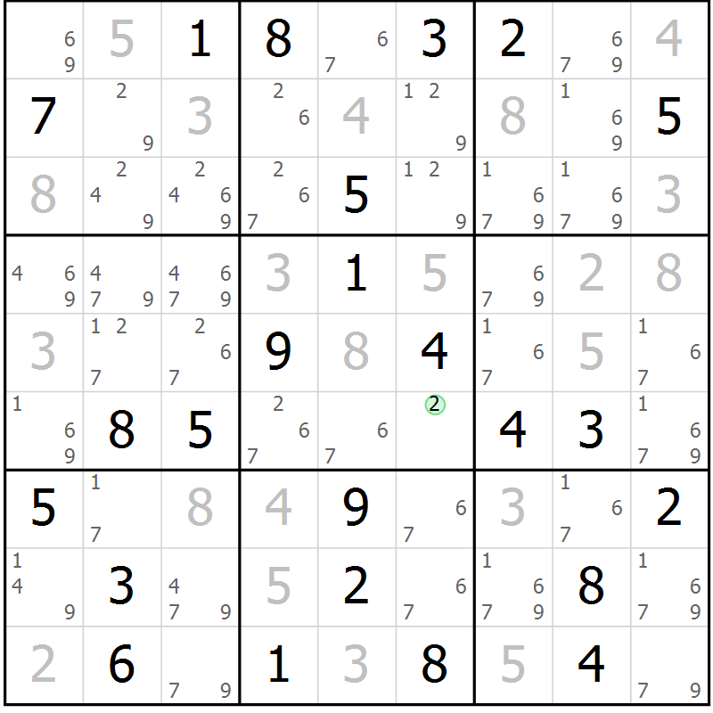 Position des candidats pour la solution de la Gr 65 page 68 du magazine de sudoku Maestro n° 097