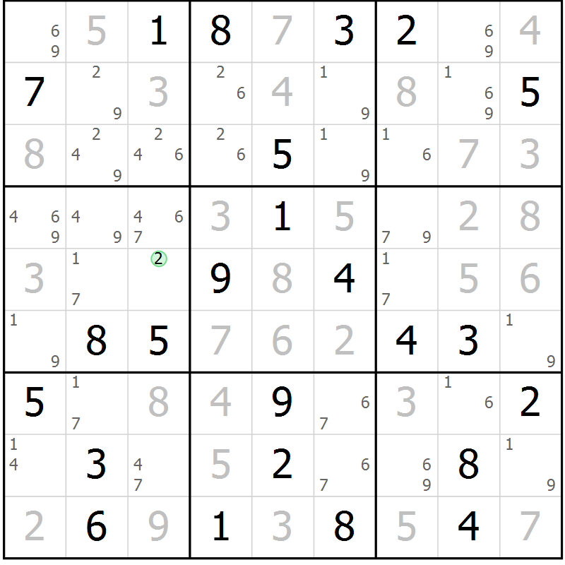 Position des candidats pour la solution de la Gr 65 page 68 du magazine de sudoku Maestro n° 097