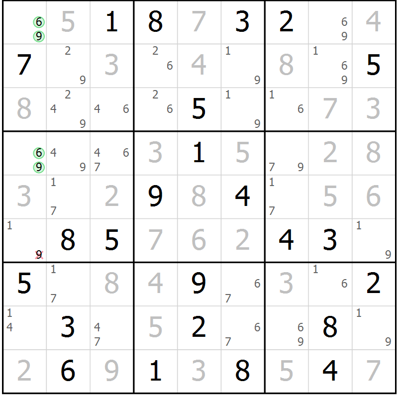 Position des candidats pour la solution de la Gr 65 page 68 du magazine de sudoku Maestro n° 097