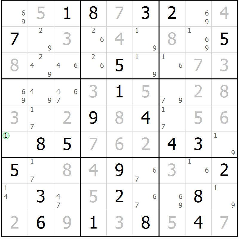 Position des candidats pour la solution de la Gr 65 page 68 du magazine de sudoku Maestro n° 097
