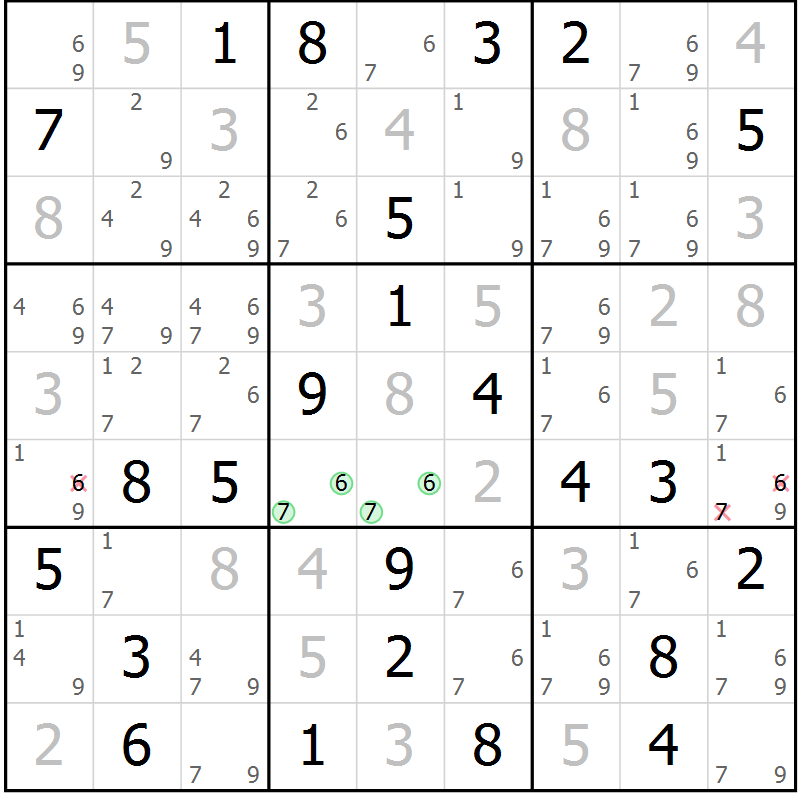 Position des candidats pour la solution de la Gr 65 page 68 du magazine de sudoku Maestro n° 097
