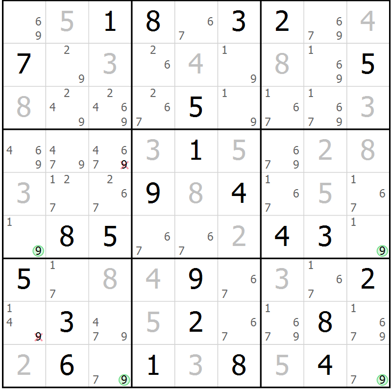 Position des candidats pour la solution de la Gr 65 page 68 du magazine de sudoku Maestro n° 097