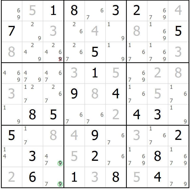 Position des candidats pour la solution de la Gr 65 page 68 du magazine de sudoku Maestro n° 097