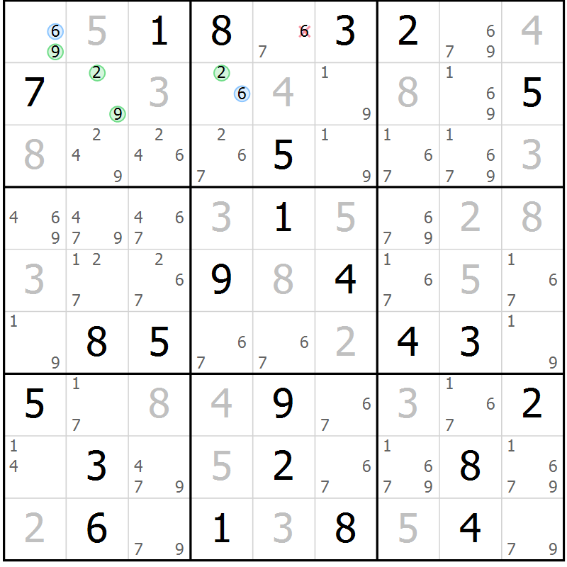 Position des candidats pour la solution de la Gr 65 page 68 du magazine de sudoku Maestro n° 097