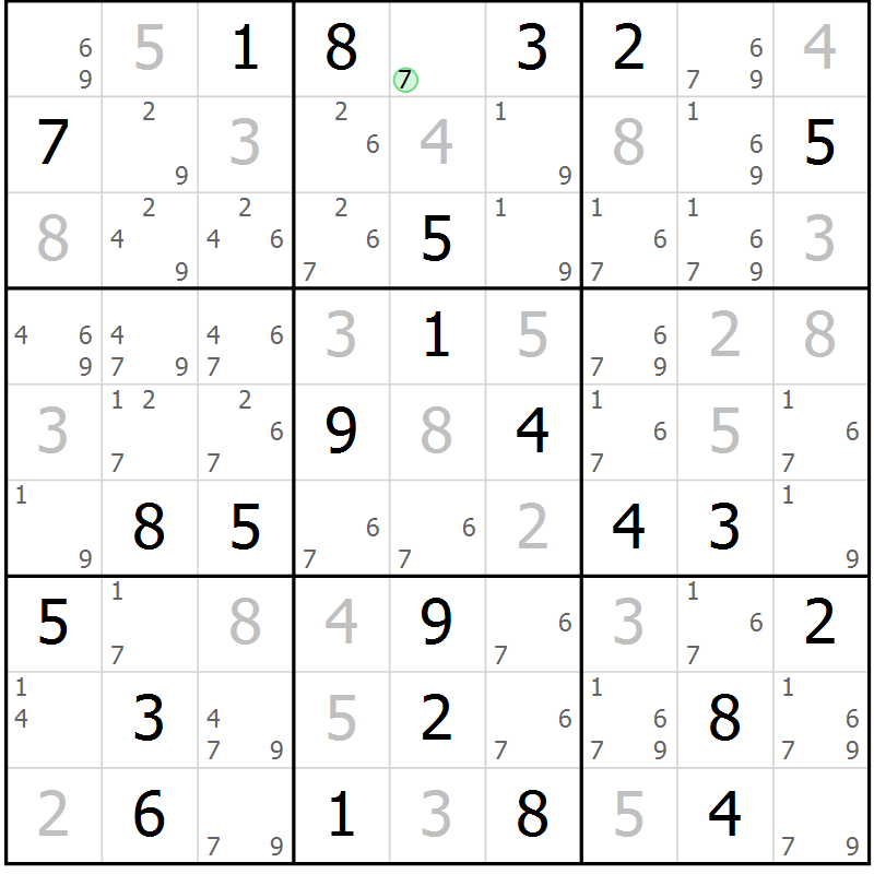 Position des candidats pour la solution de la Gr 65 page 68 du magazine de sudoku Maestro n° 097