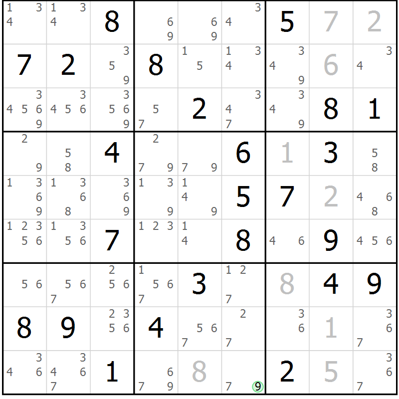Position des candidats pour la solution de la Gr 66 page 69 du magazine de sudoku Maestro n° 097