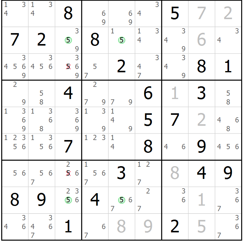Position des candidats pour la solution de la Gr 66 page 69 du magazine de sudoku Maestro n° 097