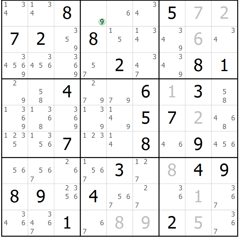 Position des candidats pour la solution de la Gr 66 page 69 du magazine de sudoku Maestro n° 097
