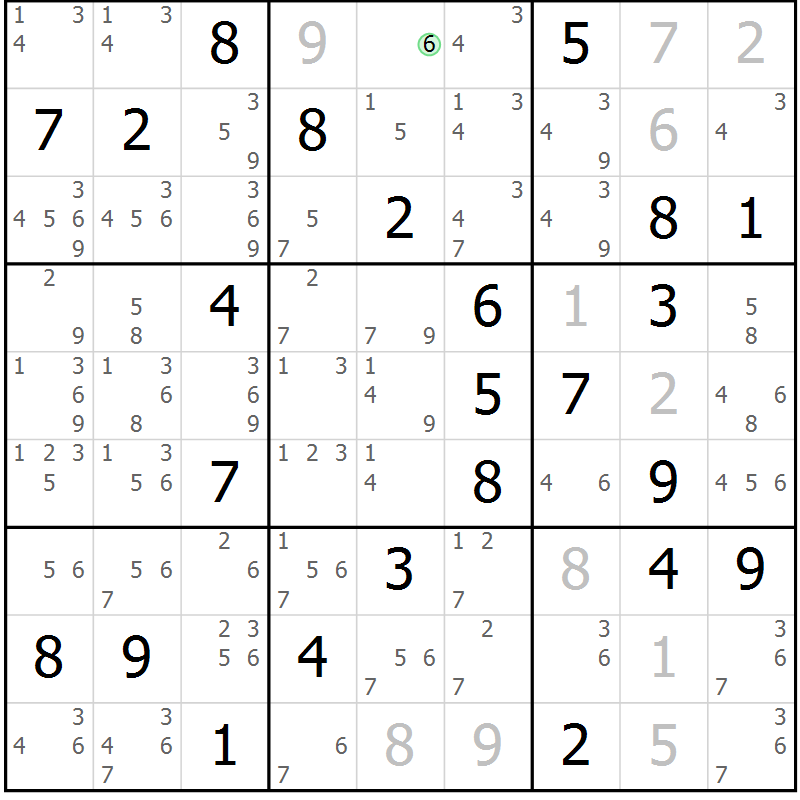 Position des candidats pour la solution de la Gr 66 page 69 du magazine de sudoku Maestro n° 097