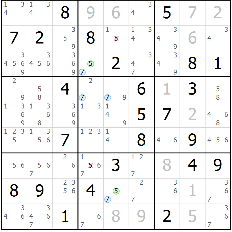 Position des candidats pour la solution de la Gr 66 page 69 du magazine de sudoku Maestro n° 097
