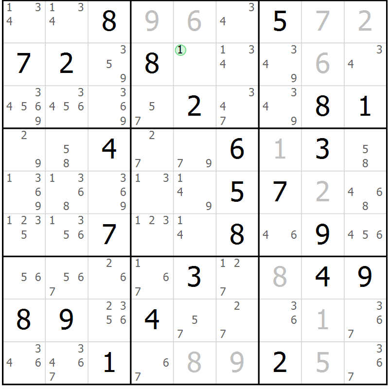 Position des candidats pour la solution de la Gr 66 page 69 du magazine de sudoku Maestro n° 097