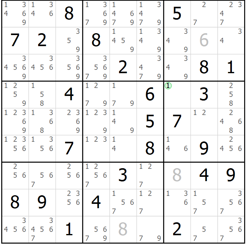 Position des candidats pour la solution de la Gr 66 page 69 du magazine de sudoku Maestro n° 097