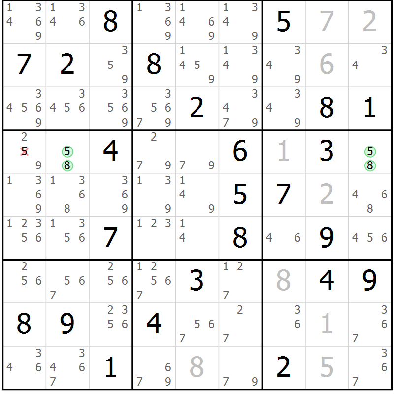 Position des candidats pour la solution de la Gr 66 page 69 du magazine de sudoku Maestro n° 097