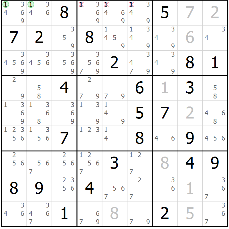 Position des candidats pour la solution de la Gr 66 page 69 du magazine de sudoku Maestro n° 097