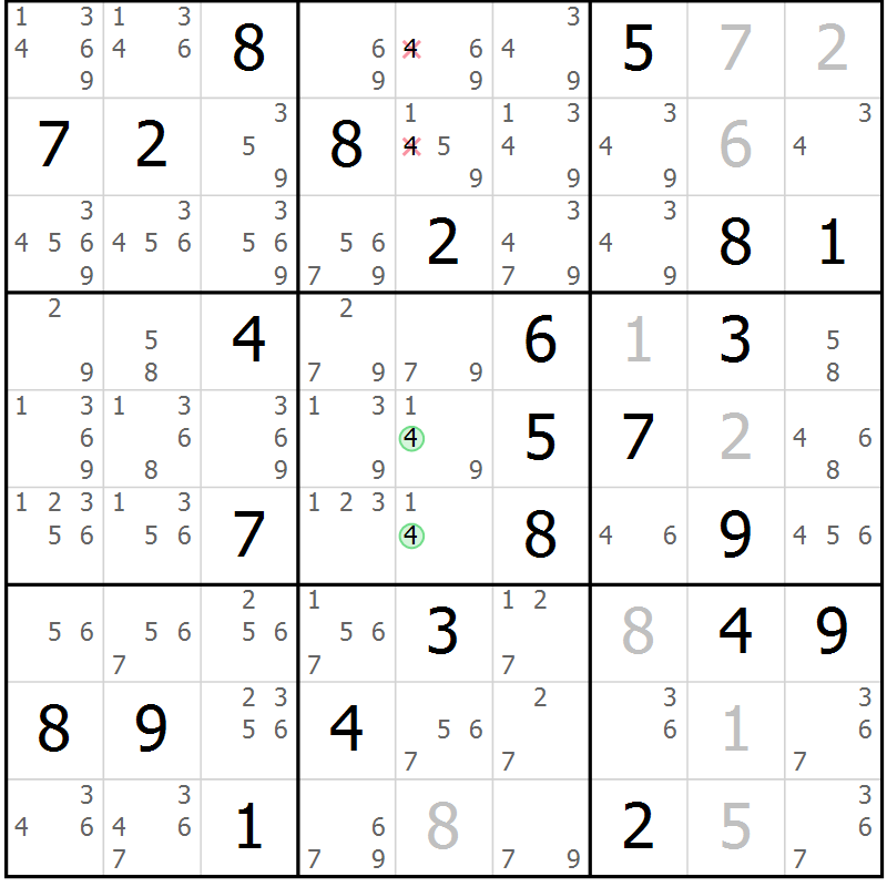 Position des candidats pour la solution de la Gr 66 page 69 du magazine de sudoku Maestro n° 097