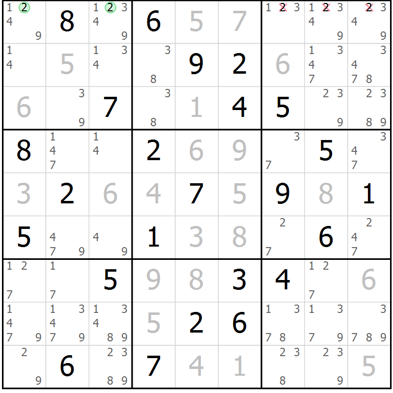 Position des candidats pour la solution de la Gr 67 page 70 du magazine de sudoku Maestro n° 097