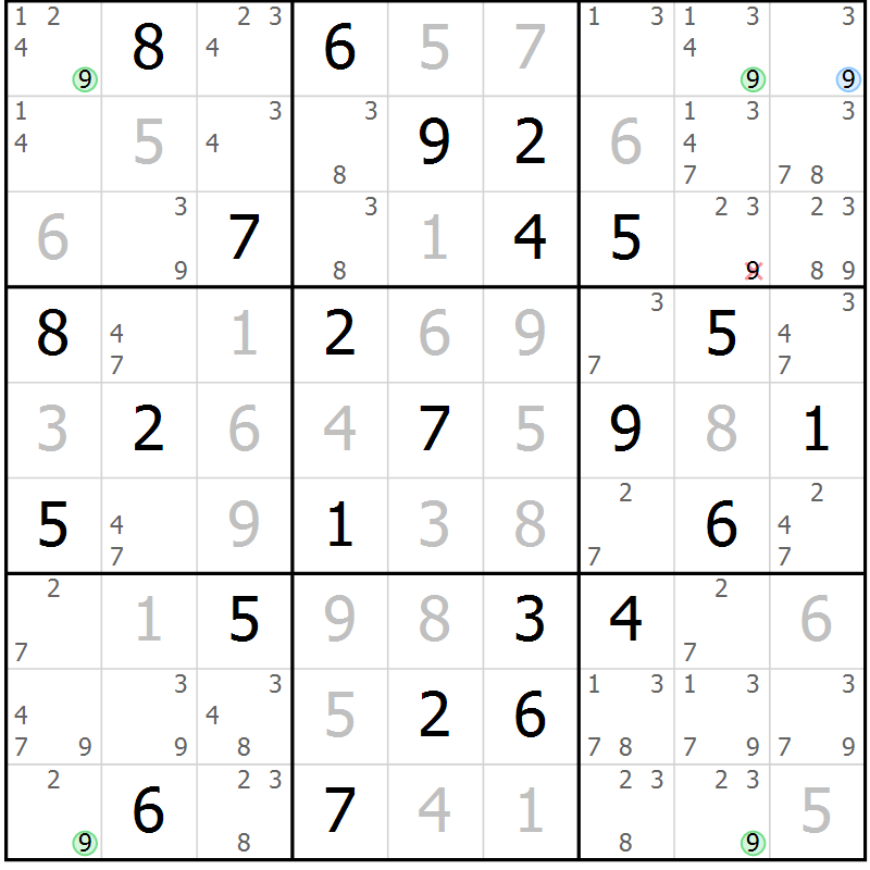 Position des candidats pour la solution de la Gr 67 page 70 du magazine de sudoku Maestro n° 097
