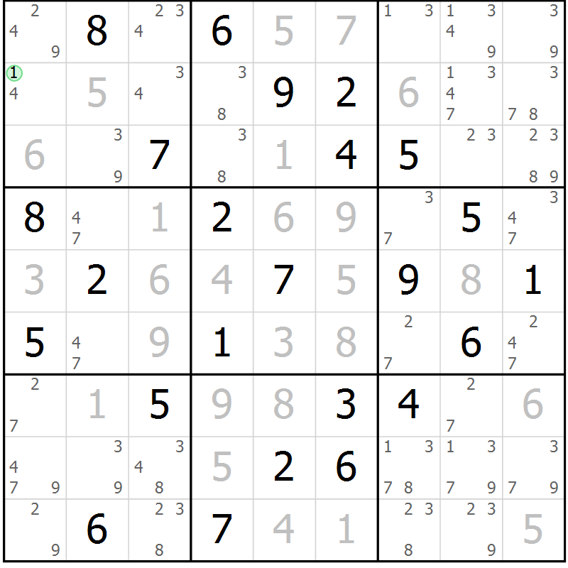 Position des candidats pour la solution de la Gr 67 page 70 du magazine de sudoku Maestro n° 097