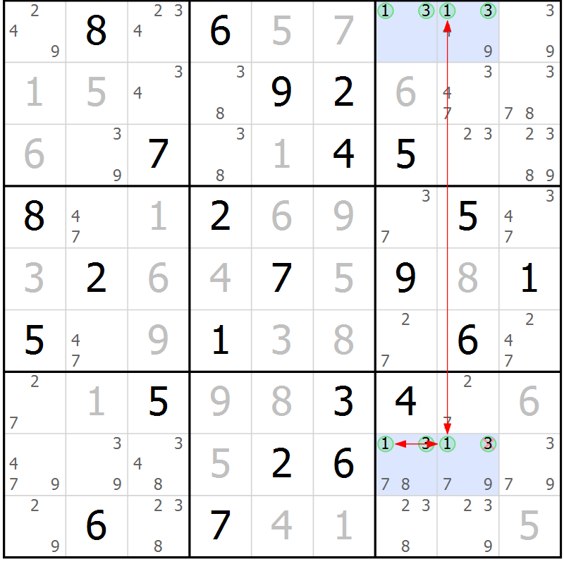 Position des candidats pour la solution de la Gr 67 page 70 du magazine de sudoku Maestro n° 097