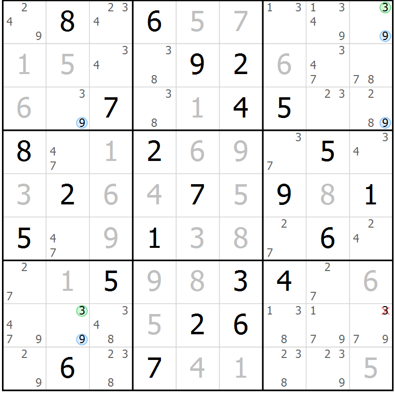 Position des candidats pour la solution de la Gr 67 page 70 du magazine de sudoku Maestro n° 097