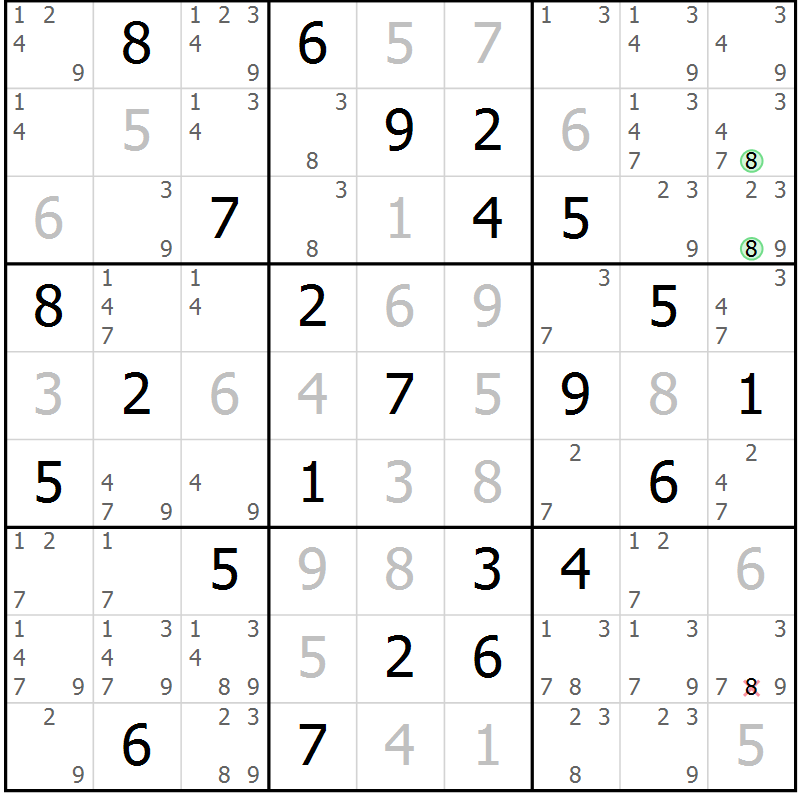 Position des candidats pour la solution de la Gr 67 page 70 du magazine de sudoku Maestro n° 097