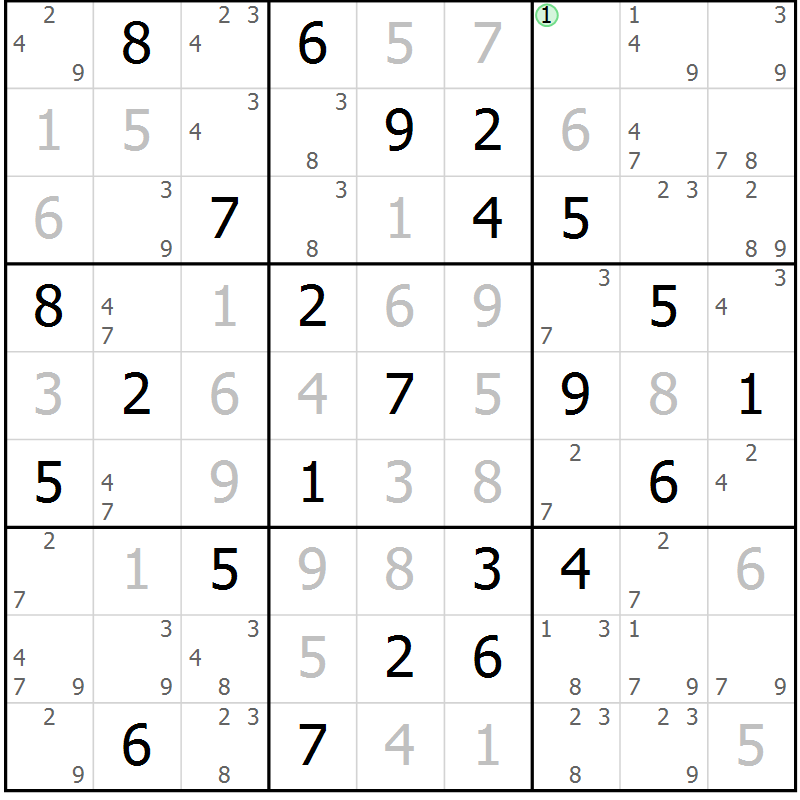 Position des candidats pour la solution de la Gr 67 page 70 du magazine de sudoku Maestro n° 097