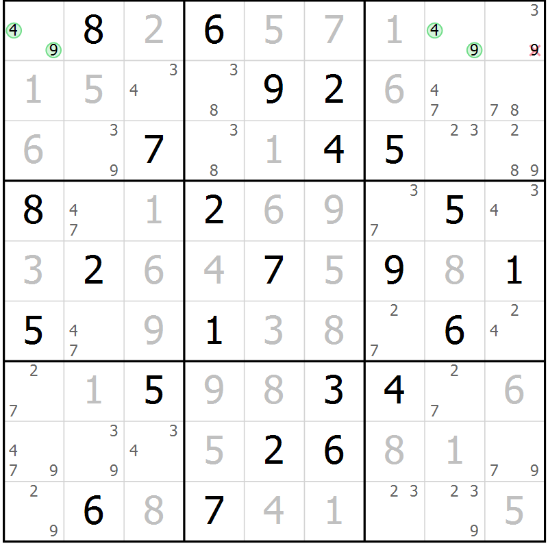 Position des candidats pour la solution de la Gr 67 page 70 du magazine de sudoku Maestro n° 097