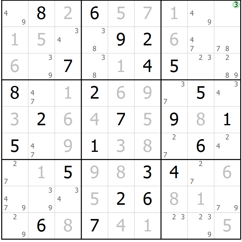 Position des candidats pour la solution de la Gr 67 page 70 du magazine de sudoku Maestro n° 097