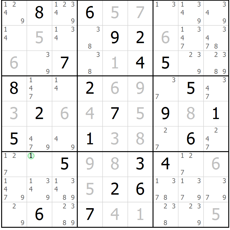 Position des candidats pour la solution de la Gr 67 page 70 du magazine de sudoku Maestro n° 097