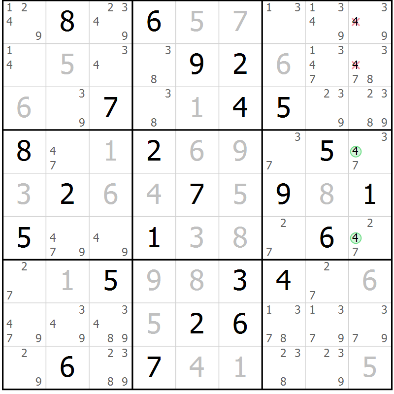 Position des candidats pour la solution de la Gr 67 page 70 du magazine de sudoku Maestro n° 097
