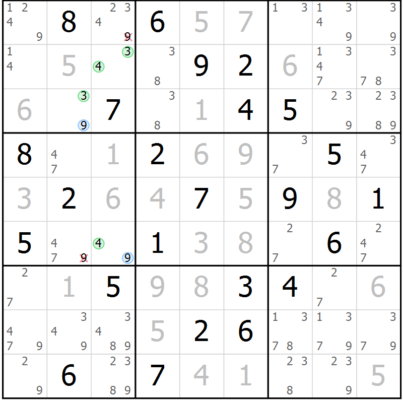Position des candidats pour la solution de la Gr 67 page 70 du magazine de sudoku Maestro n° 097