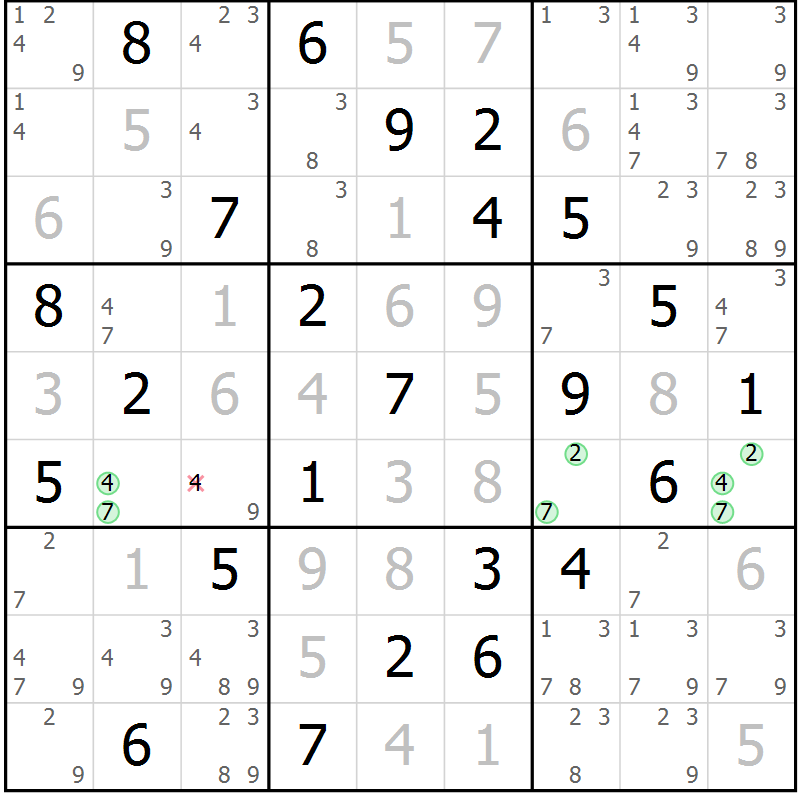 Position des candidats pour la solution de la Gr 67 page 70 du magazine de sudoku Maestro n° 097