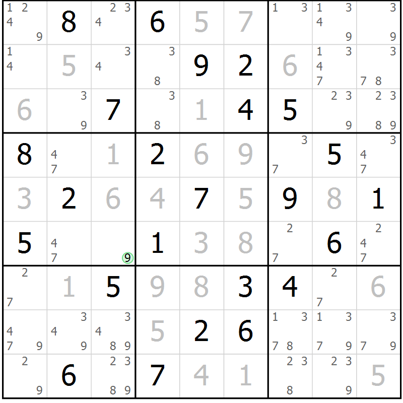 Position des candidats pour la solution de la Gr 67 page 70 du magazine de sudoku Maestro n° 097
