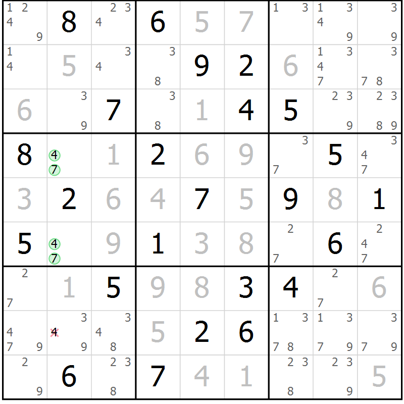 Position des candidats pour la solution de la Gr 67 page 70 du magazine de sudoku Maestro n° 097