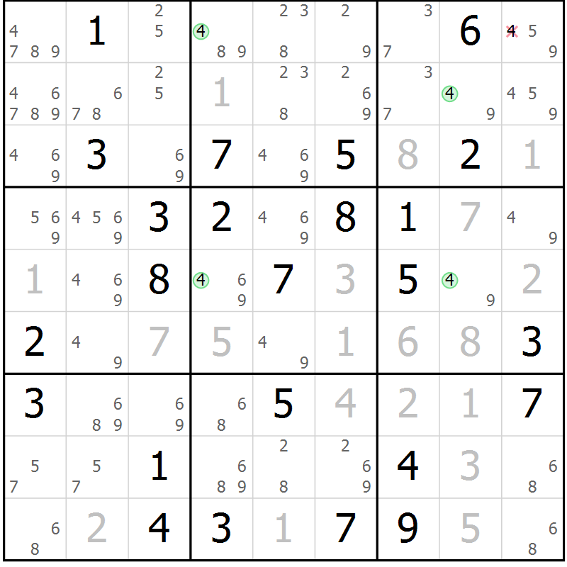 Position des candidats pour la solution de la Gr 68 page 71 du magazine de sudoku Maestro n° 097