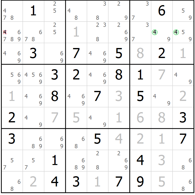 Position des candidats pour la solution de la Gr 68 page 71 du magazine de sudoku Maestro n° 097