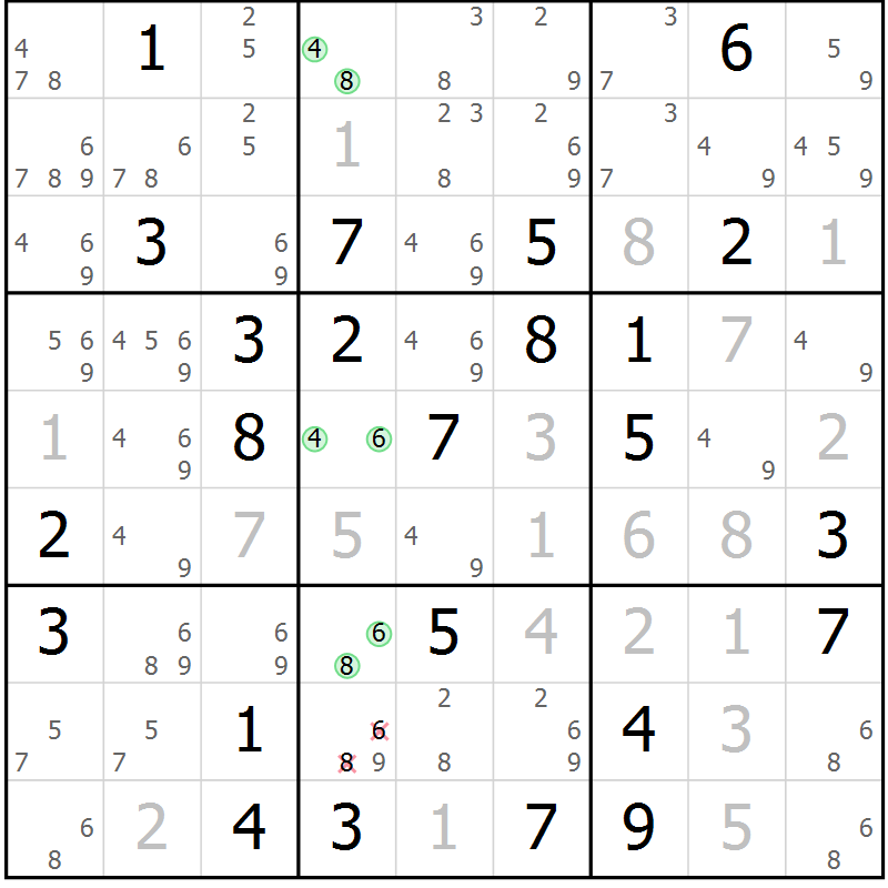 Position des candidats pour la solution de la Gr 68 page 71 du magazine de sudoku Maestro n° 097