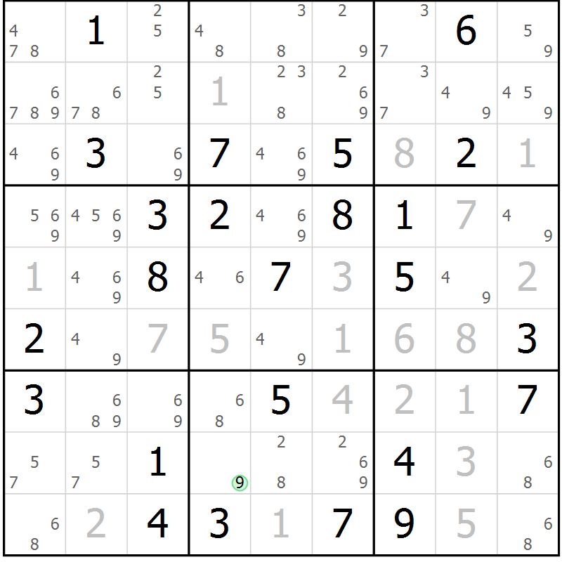 Position des candidats pour la solution de la Gr 68 page 71 du magazine de sudoku Maestro n° 097