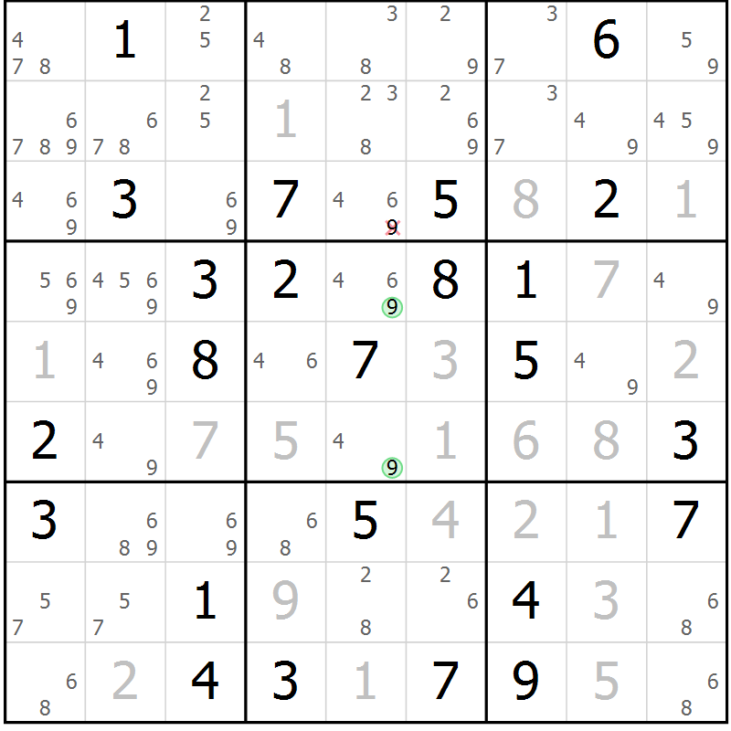 Position des candidats pour la solution de la Gr 68 page 71 du magazine de sudoku Maestro n° 097