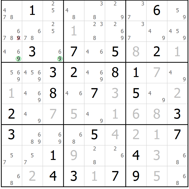 Position des candidats pour la solution de la Gr 68 page 71 du magazine de sudoku Maestro n° 097