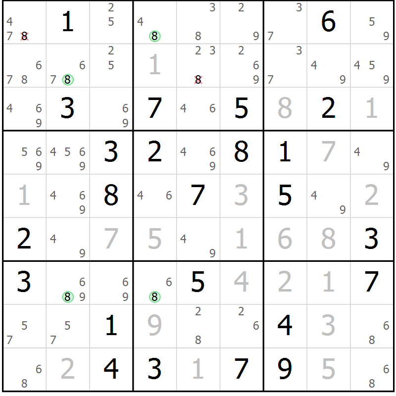 Position des candidats pour la solution de la Gr 68 page 71 du magazine de sudoku Maestro n° 097