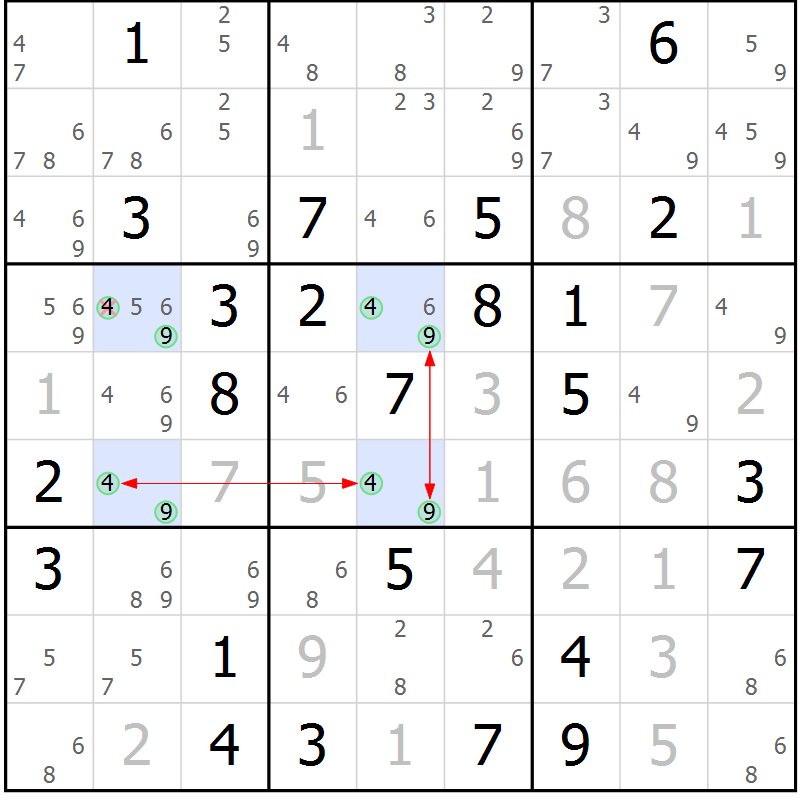 Position des candidats pour la solution de la Gr 68 page 71 du magazine de sudoku Maestro n° 097
