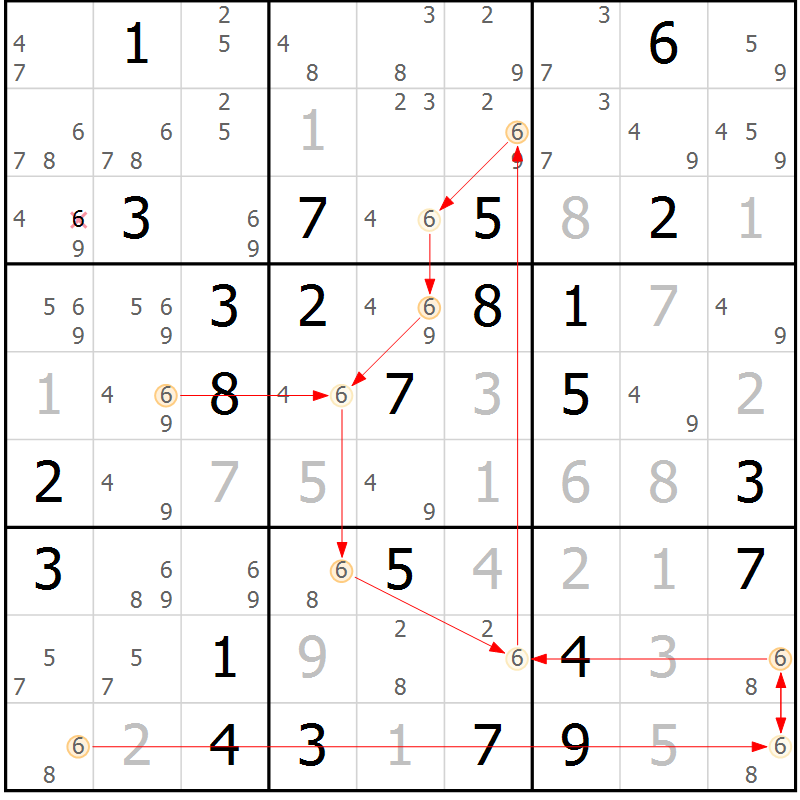 Position des candidats pour la solution de la Gr 68 page 71 du magazine de sudoku Maestro n° 097