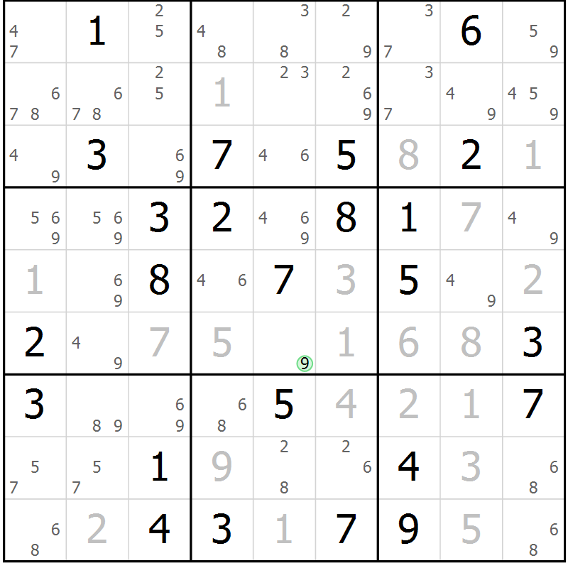 Position des candidats pour la solution de la Gr 68 page 71 du magazine de sudoku Maestro n° 097