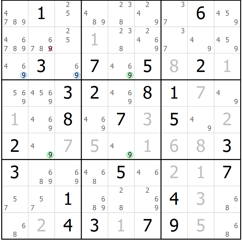 Position des candidats pour la solution de la Gr 68 page 71 du magazine de sudoku Maestro n° 097