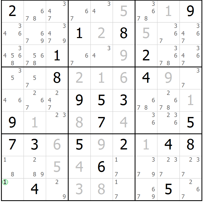 Position des candidats pour la solution de la Gr 69 page 72 du magazine de sudoku Maestro n° 097