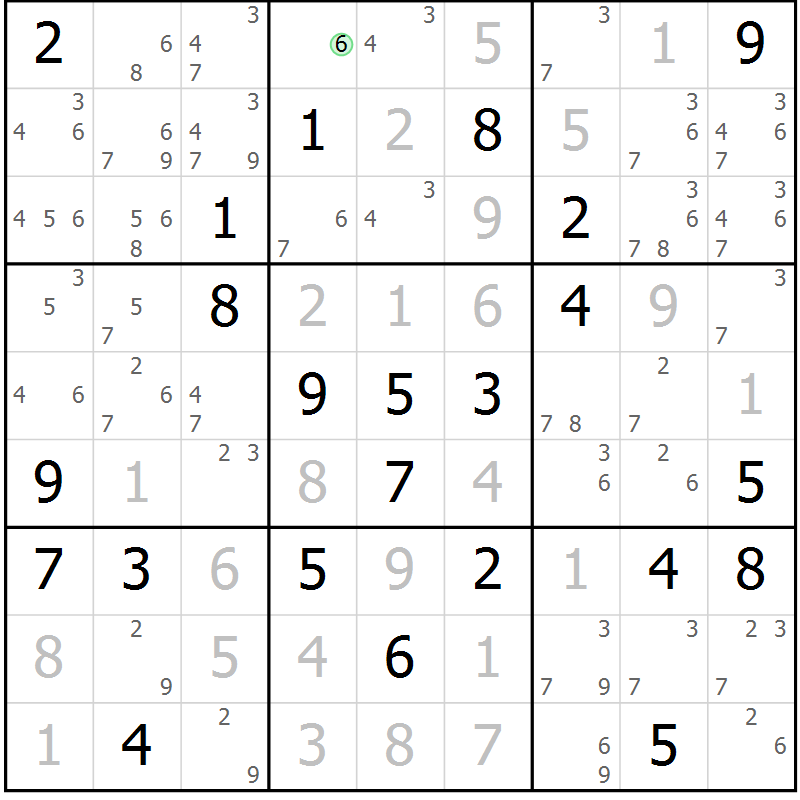 Position des candidats pour la solution de la Gr 69 page 72 du magazine de sudoku Maestro n° 097