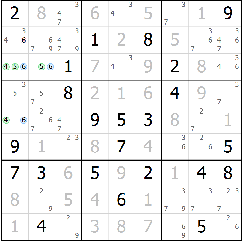 Position des candidats pour la solution de la Gr 69 page 72 du magazine de sudoku Maestro n° 097
