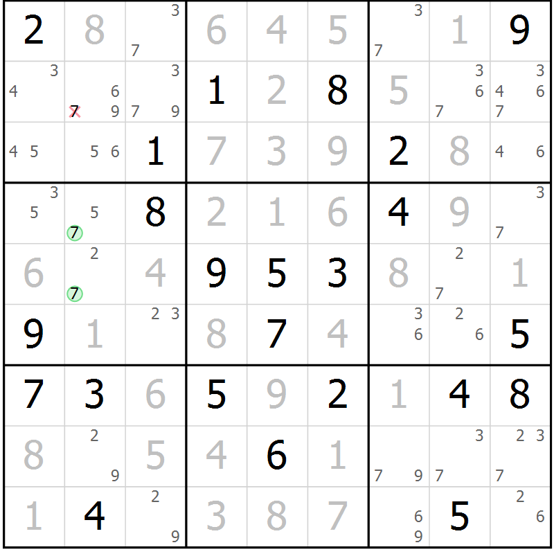 Position des candidats pour la solution de la Gr 69 page 72 du magazine de sudoku Maestro n° 097